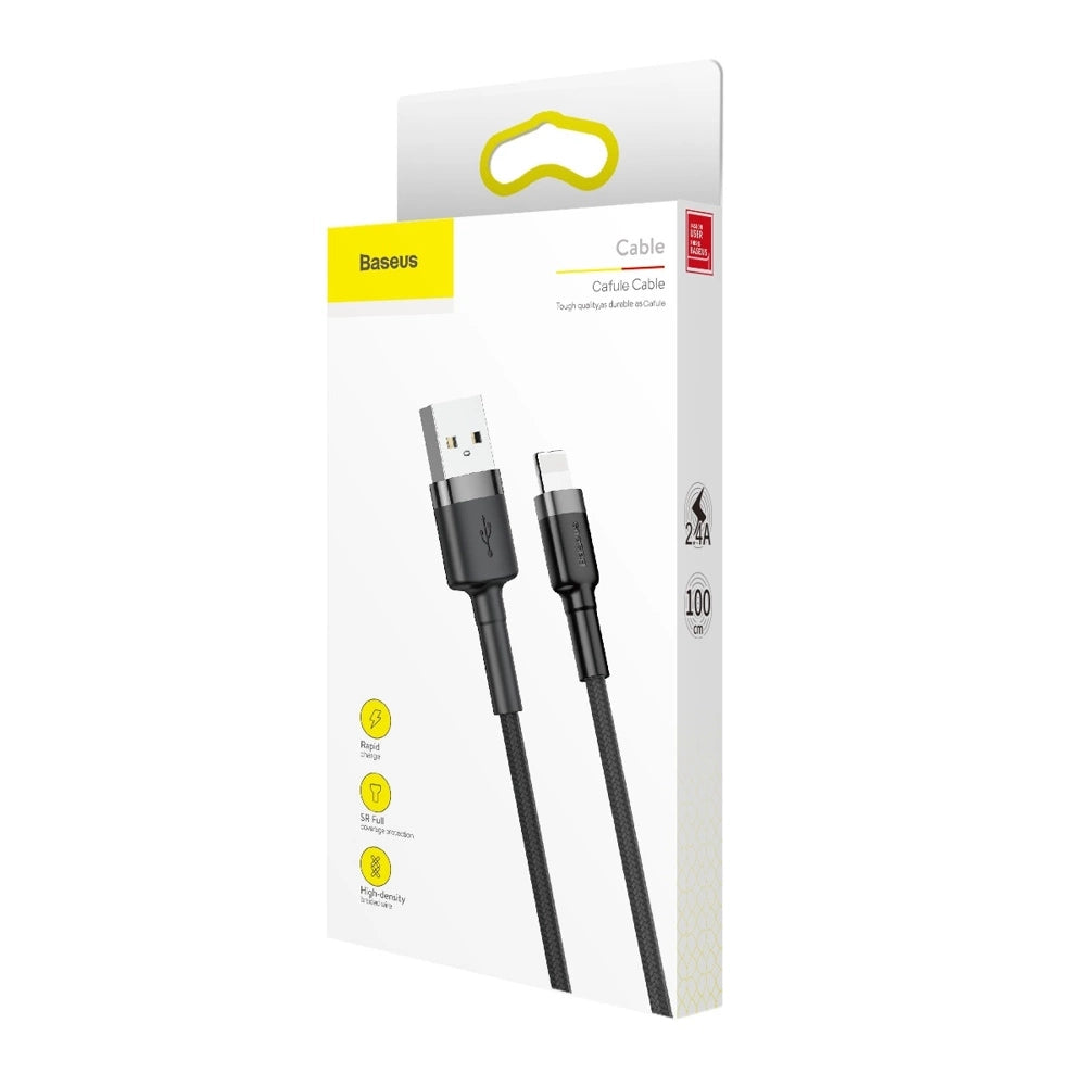 BASEUS CAFULE USB-A / LIGHTNING 2.4A QC 3.0 CABLE 1 M - BLACK-GRAY