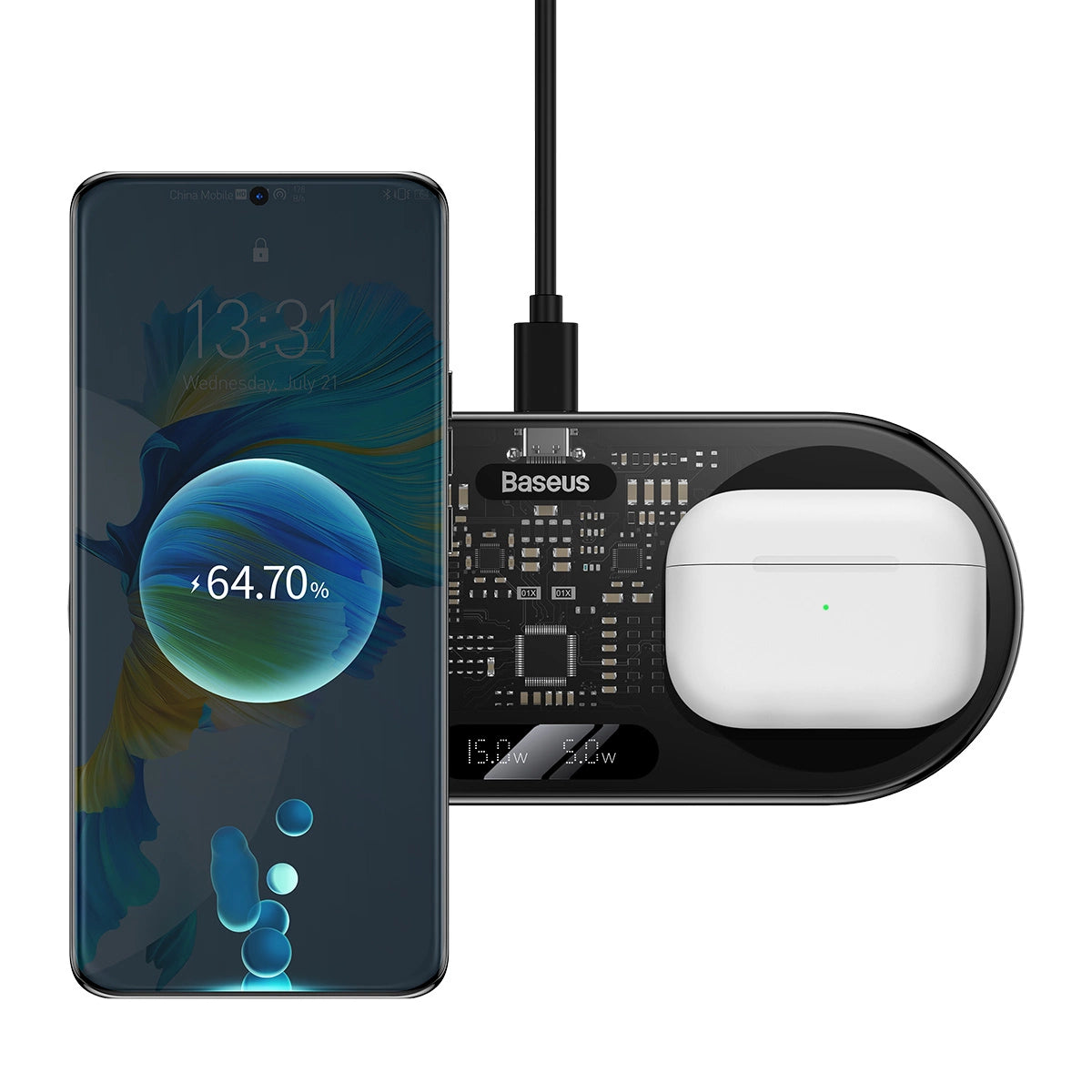 BASEUS DIGITAL LED DISPLAY DUAL WIRELESS CHARGER WITH DIGITAL DISPLAY 20W BLACK (WXSX010101)