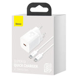 BASEUS SI USB-C 25W 3A FAST CHARGER WITH USB-C / USB-C 1M CABLE - WHITE