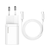 BASEUS SI USB-C 25W 3A FAST CHARGER WITH USB-C / USB-C 1M CABLE - WHITE