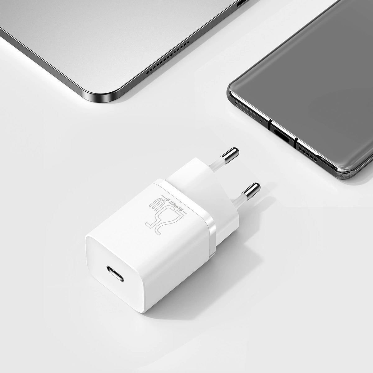 BASEUS SI USB-C 25W 3A FAST CHARGER WITH USB-C / USB-C 1M CABLE - WHITE