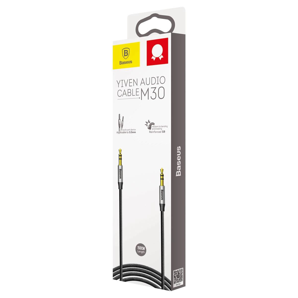 BASEUS YIVEN M30 STEREO AUDIO CABLE AUX 3.5 MM MALE MINI JACK 1.5 M SILVER-BLACK (CAM30-CS1)