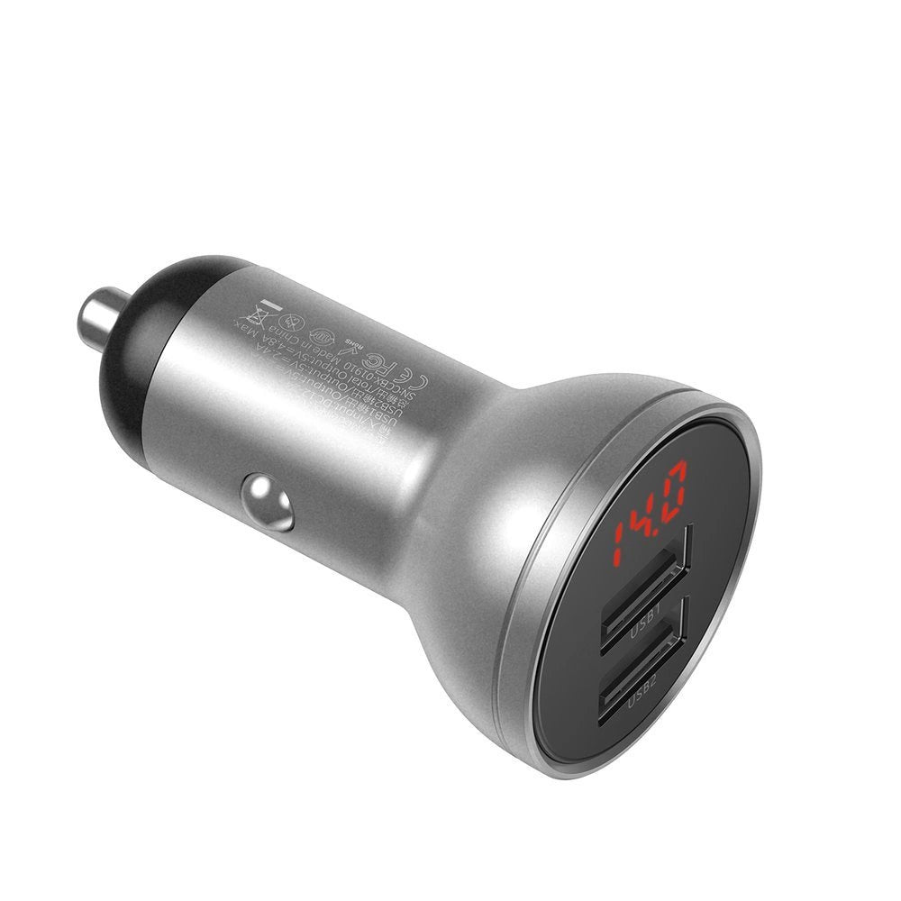 BASEUS CAR CHARGER 2X USB 4.8A 24W WITH LCD SILVER (CCBX-0S)