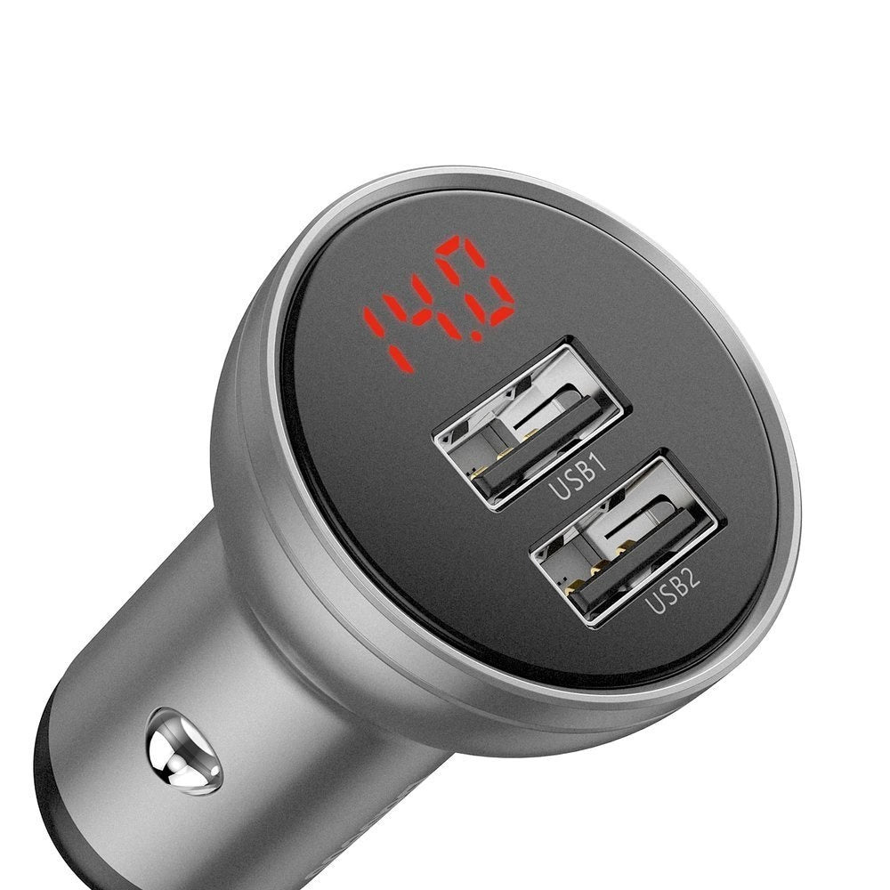 BASEUS CAR CHARGER 2X USB 4.8A 24W WITH LCD SILVER (CCBX-0S)