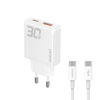 GAN DUDAO A30EUT 30W USB-A / USB-C WALL CHARGER + USB-C - USB-C CABLE - WHITE