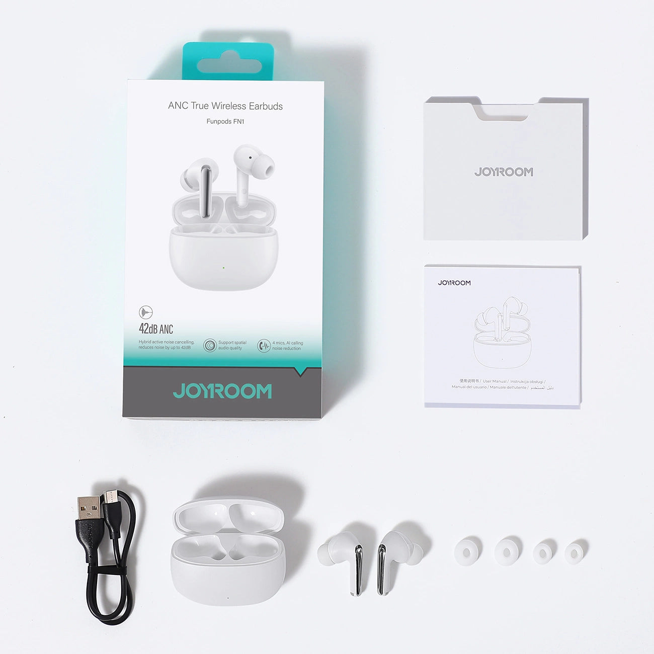 JOYROOM FUNPODS JR-FN1 WIRELESS IN-EAR TWS BLUETOOTH 5.4 ANC ENC HEADPHONES - WHITE