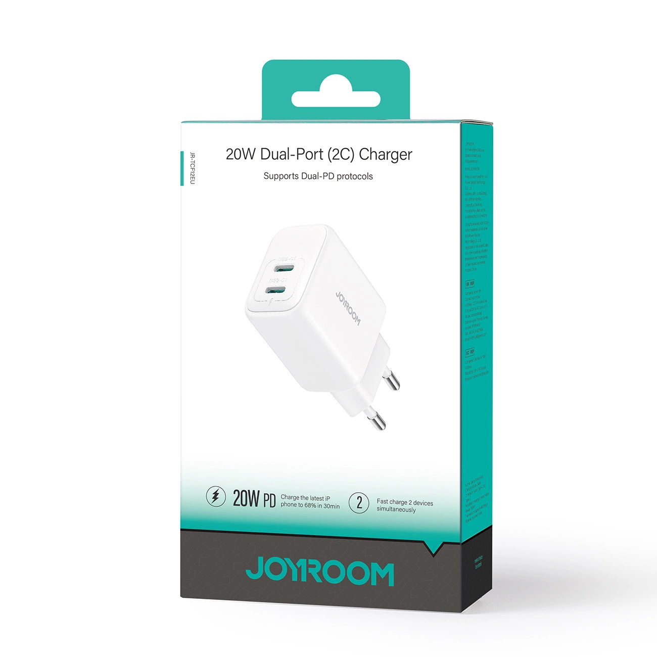 JOYROOM JR-TCF12 MAINS CHARGER 2X USB-C 20W PD / QC 3.0 - WHITE