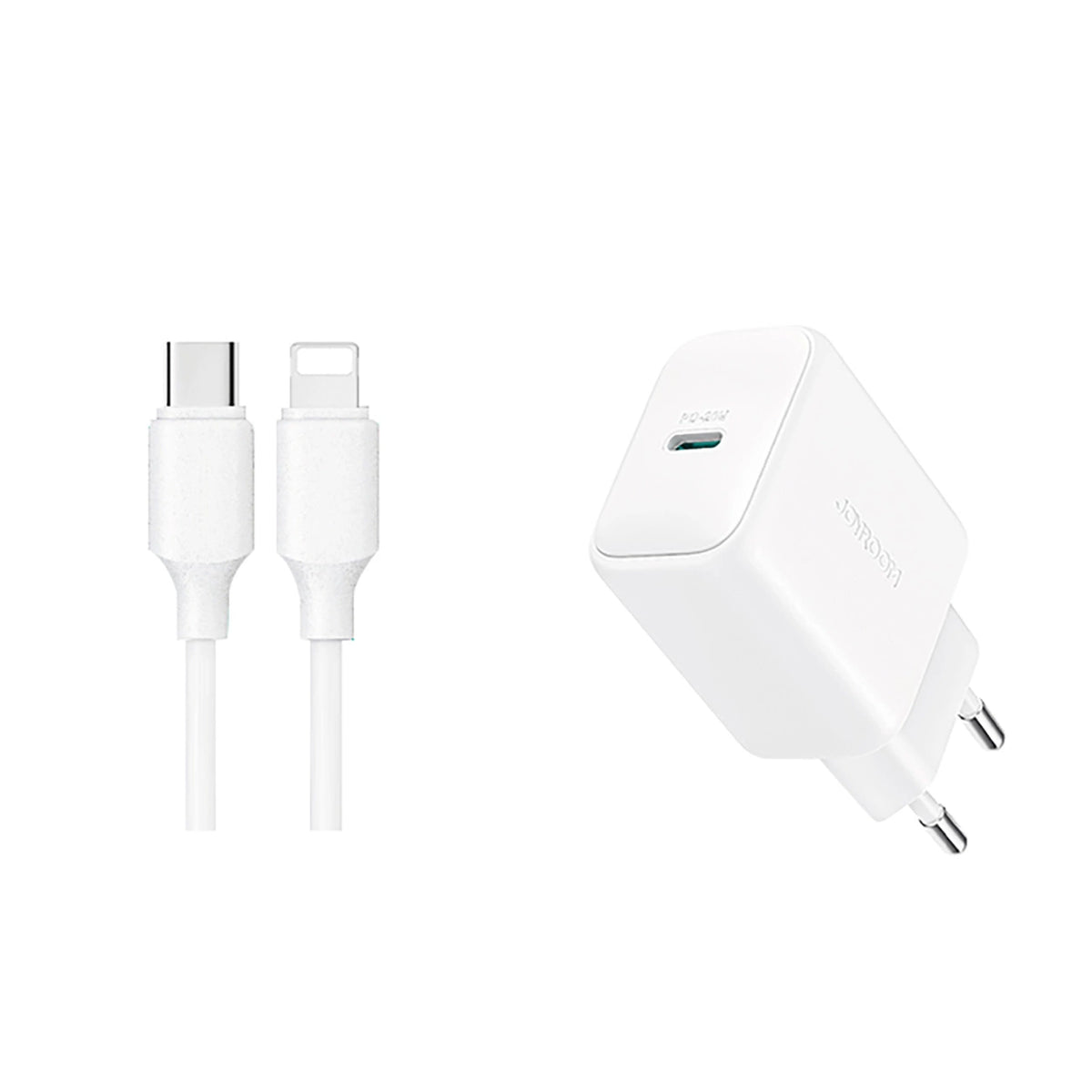 JOYROOM JR-TCF20 USB-C PD 20W NETWORK CHARGER - WHITE + USB-C / LIGHTNING CABLE 1M