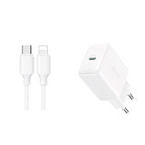 JOYROOM JR-TCF20 USB-C PD 20W NETWORK CHARGER - WHITE + USB-C / LIGHTNING CABLE 1M