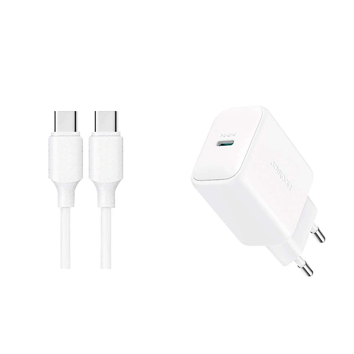 JOYROOM JR-TCF20 USB-C PD 20W NETWORK CHARGER - WHITE + USB-C / USB-C CABLE 1M