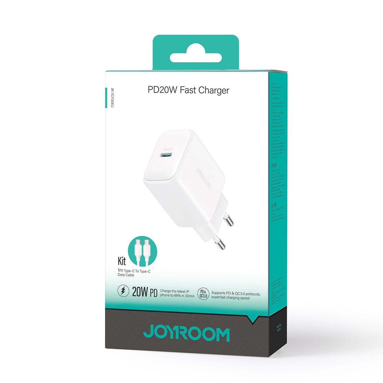 JOYROOM JR-TCF20 USB-C PD 20W NETWORK CHARGER - WHITE + USB-C / LIGHTNING CABLE 1M