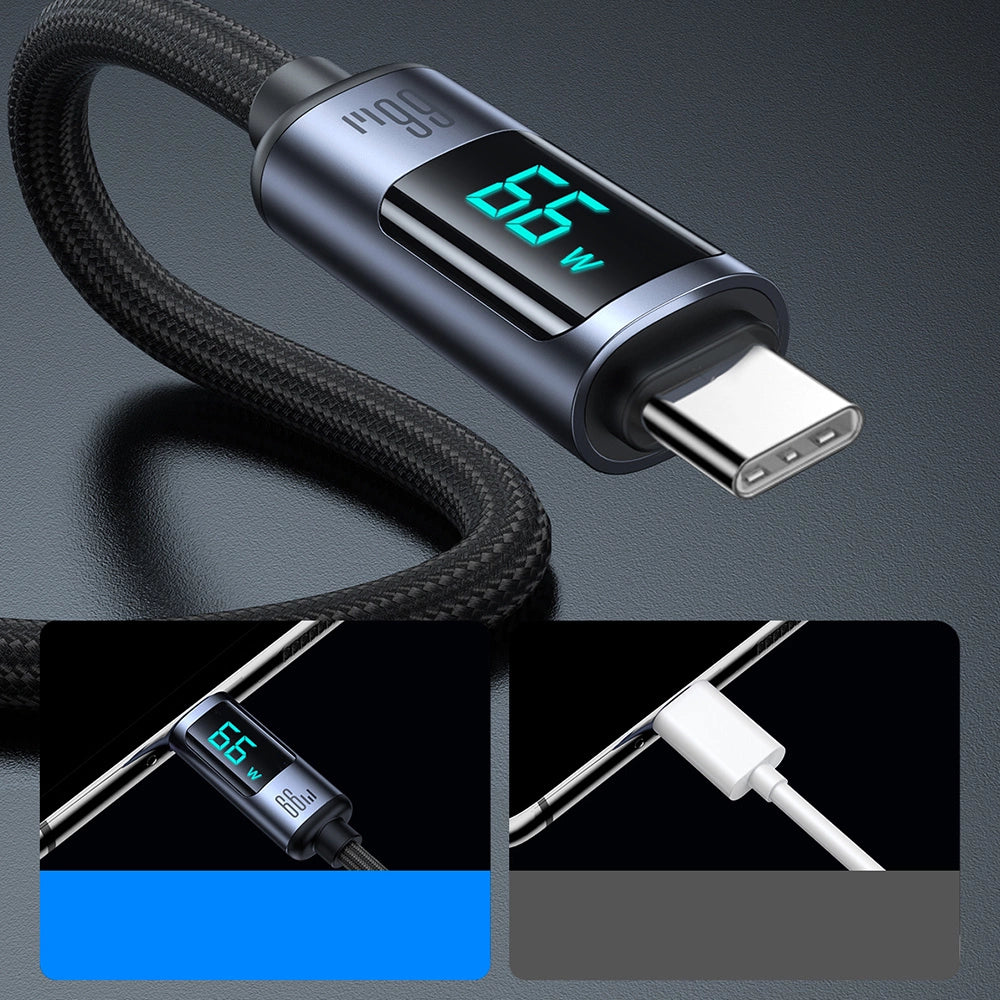 JOYROOM PRISM SERIES A16 USB-C / USB-A CABLE 66W 1.2M WITH LED DISPLAY - BLACK