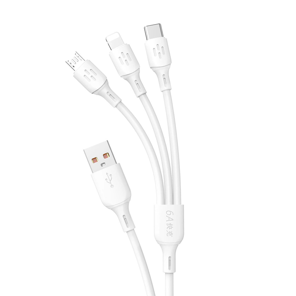 USB CABLE - USB C / MICRO USB / LIGHTNING 480MB/S 6A 1.2M - WHITE