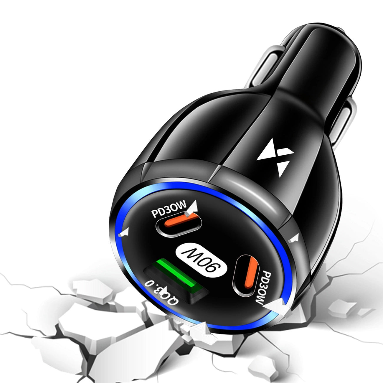 WOZINSKY WCCCA CAR CHARGER 2X USB-C 1X USB-A 90W PD QC - BLACK