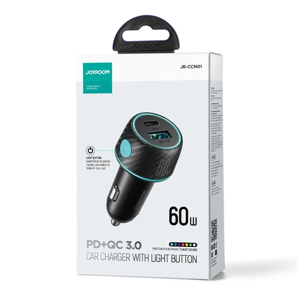 60W USB-C USB-A CAR CHARGER JOYROOM JR-CCN01 - BLACK