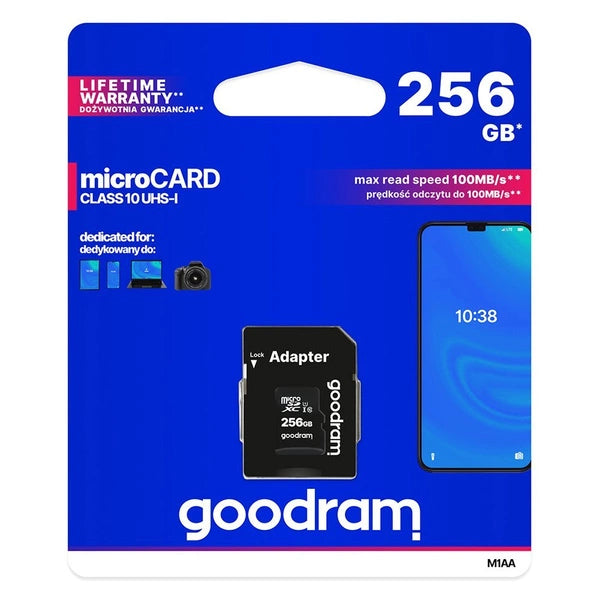 GOODRAM MICROCARD 256 GB MICRO SD XC UHS-I CLASS 10 MEMORY CARD, SD ADAPTER (M1AA-2560R12)