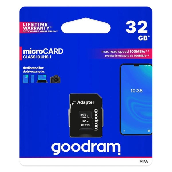 GOODRAM MICROCARD 32 GB MICRO SD HC UHS-I CLASS 10 MEMORY CARD, SD ADAPTER (M1AA-0320R12)